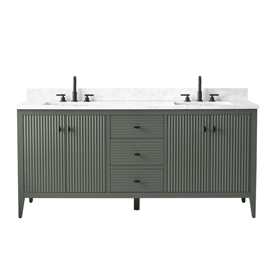 72'' Linear Vintage Green Double Sink Freestanding Bathroom Vanity with Engineered Marble Top