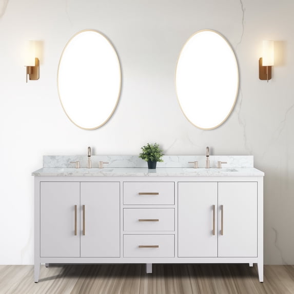 Vanity Art 72” Double Sink Bathroom Vanity Cabinet with Engineered Marble Countertop