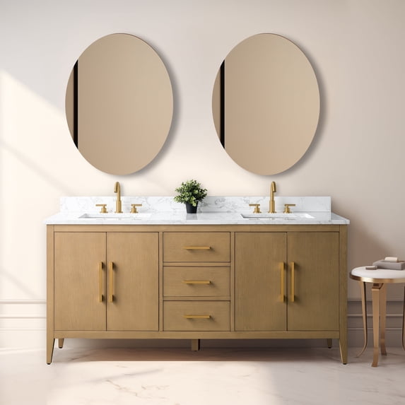 Vanity Art 72” Double Sink Bathroom Vanity Cabinet with Engineered Marble Countertop