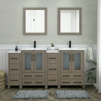Vanity Art 72" Double Sink Freestanding Bathroom Vanity Set with Ceramic Top and Mirror