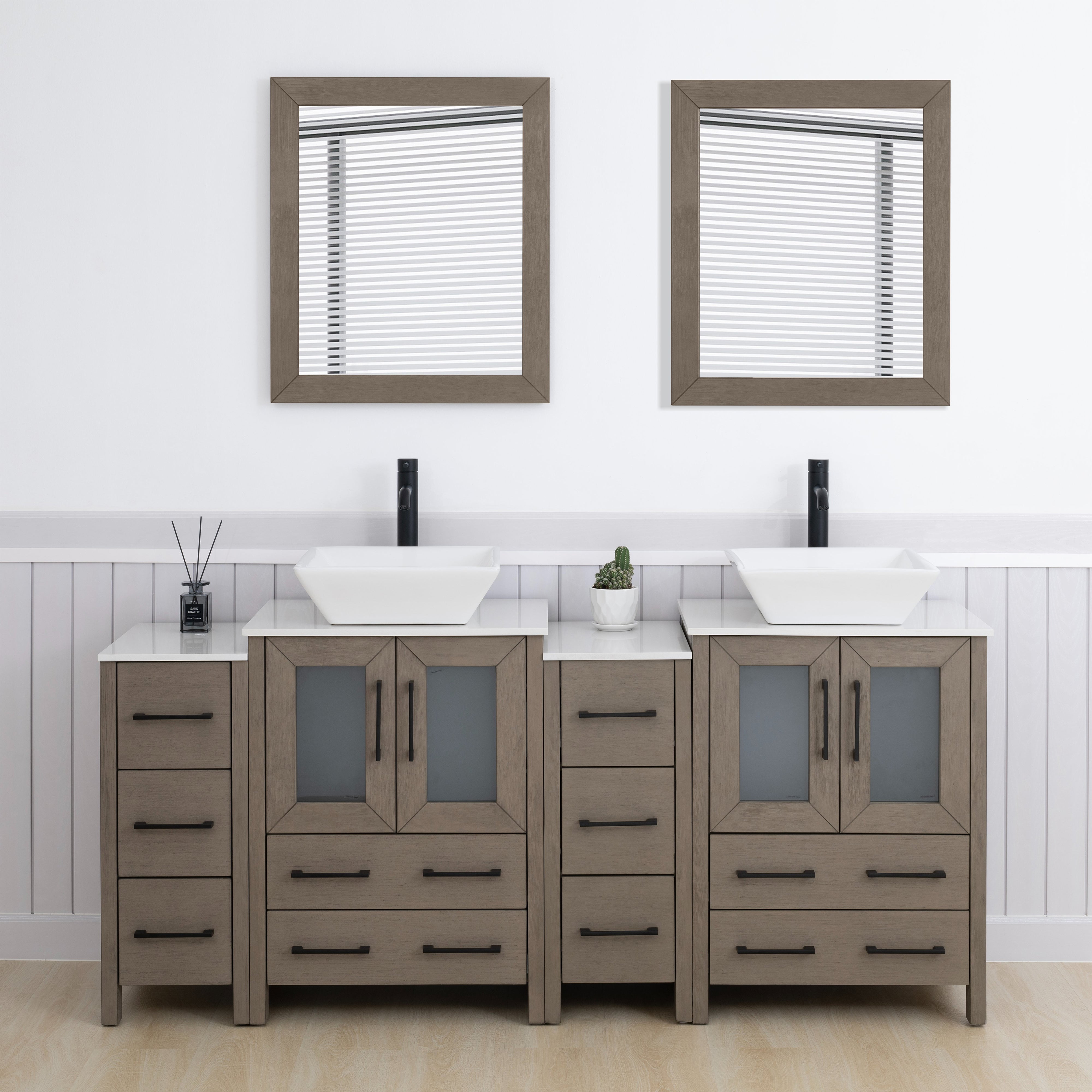 Vanity Art 72" Double Sink Freestanding Bathroom Vanity Set with ...