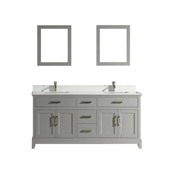 Vanity Art 72 inch double sink bathroom vanity set with super white engineered marble top.