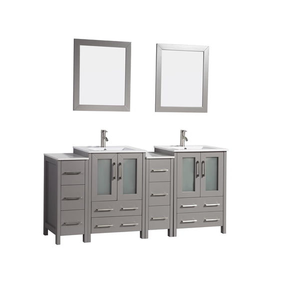 Vanity Art VA3024-72G 72 in. Double Sink Bathroom Vanity Set, Gray