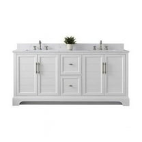 Vanity Art 72 x 22 x 34 in. Double Sink Bathroom Vanity with Quartz Top & Backsplash, White