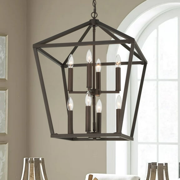 Vanity Art 8 Candle Style Light Lantern Geometric Chandelier Lighting | Modern Hanging Ceiling Lights Fixtures for Dining Room Living Room Bed Room, Kitchen, Classic Oil Rubbed Bronze, SJS10308ORB