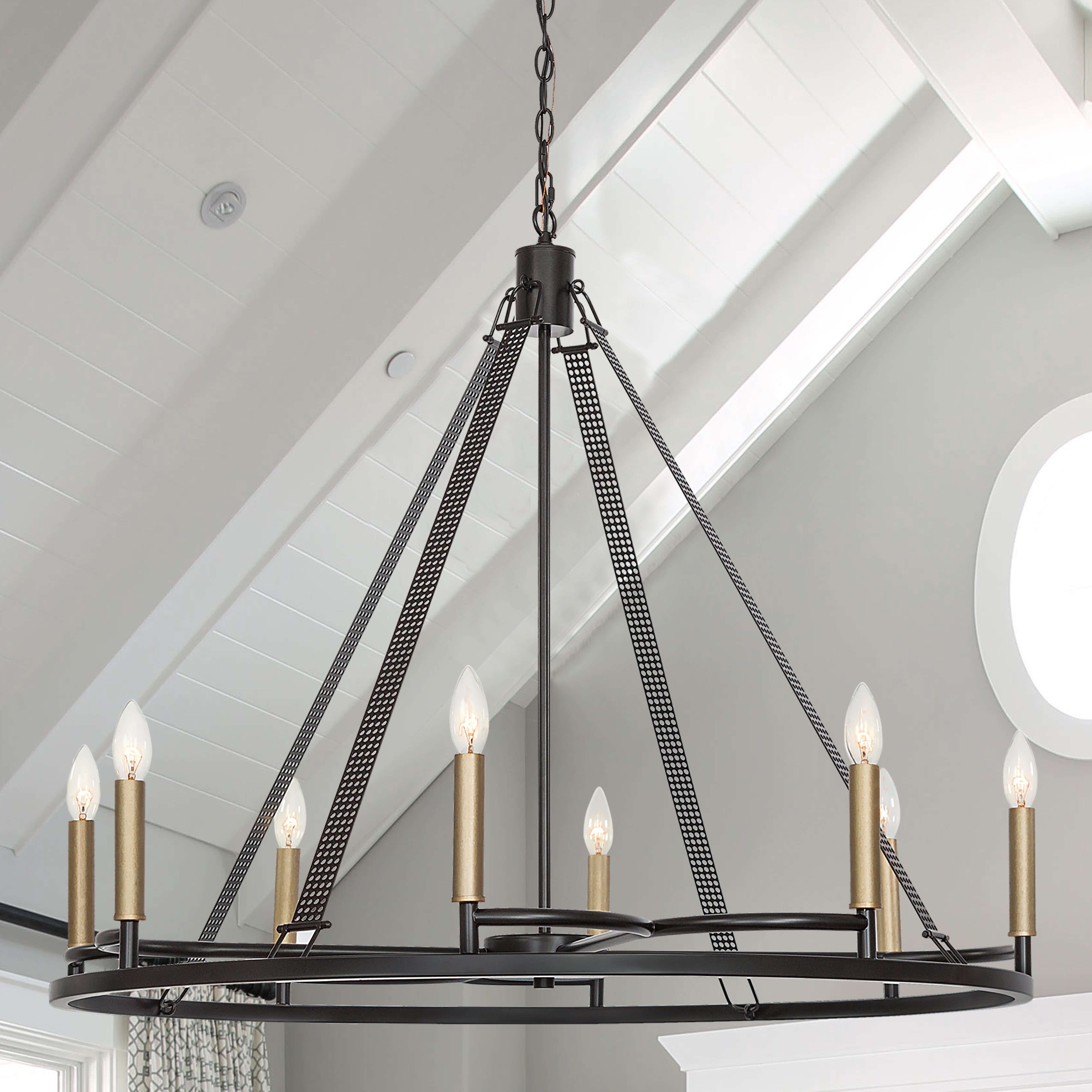 Vanity Art 8 Light Wagon Wheel Candle Style Chandelier, Modern Hanging