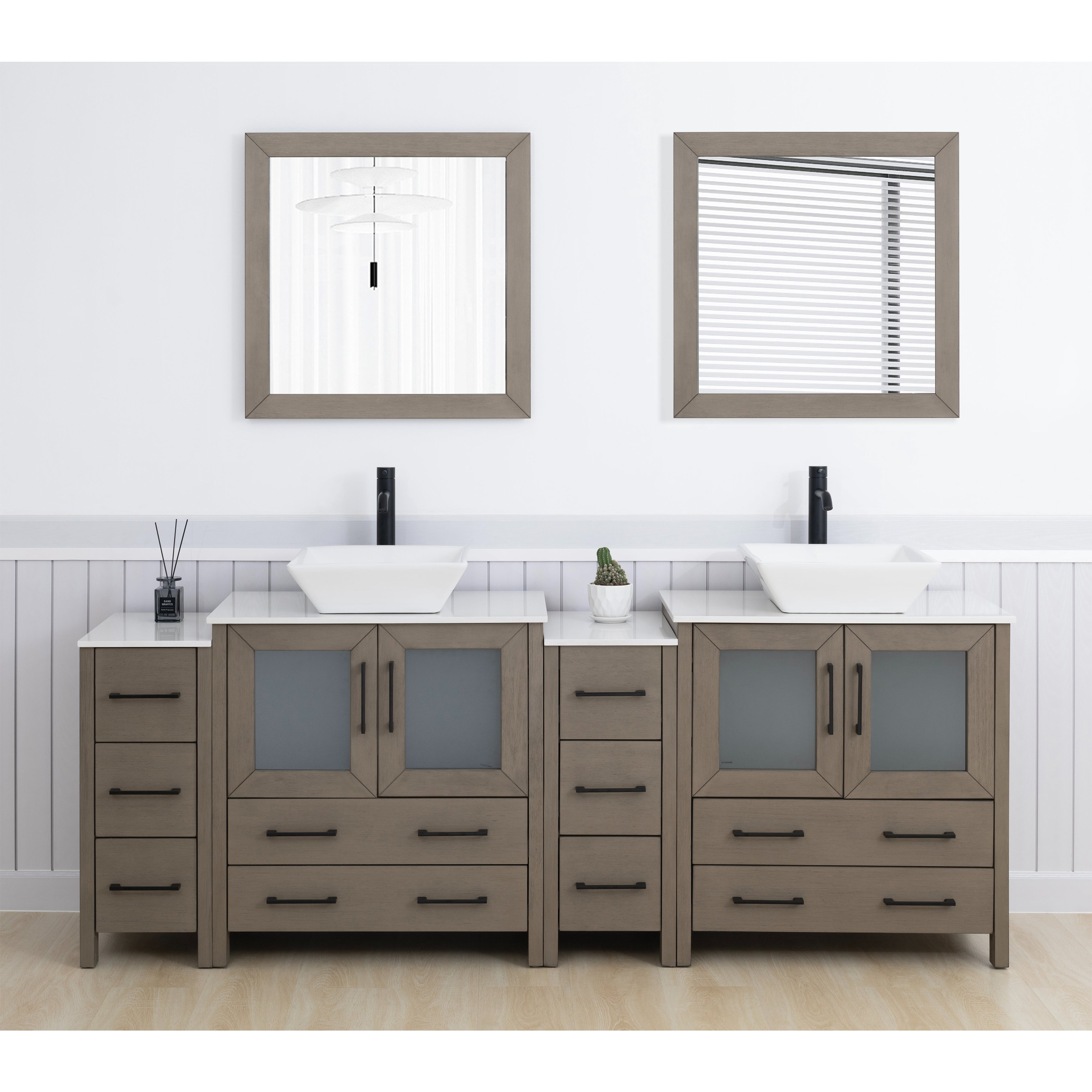 Vanity Art 84" Double Sink Freestanding Bathroom Vanity Set with ...