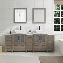 Vanity Art 84" Double Sink Freestanding Bathroom Vanity Set with Engineered Marble Top and Mirror