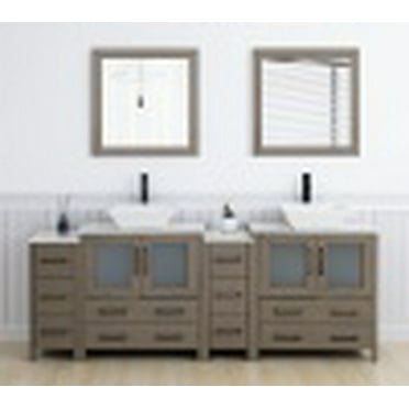 Vanity Art 84" Double Sink Freestanding Bathroom Vanity Set with Engineered Marble Top and Mirror