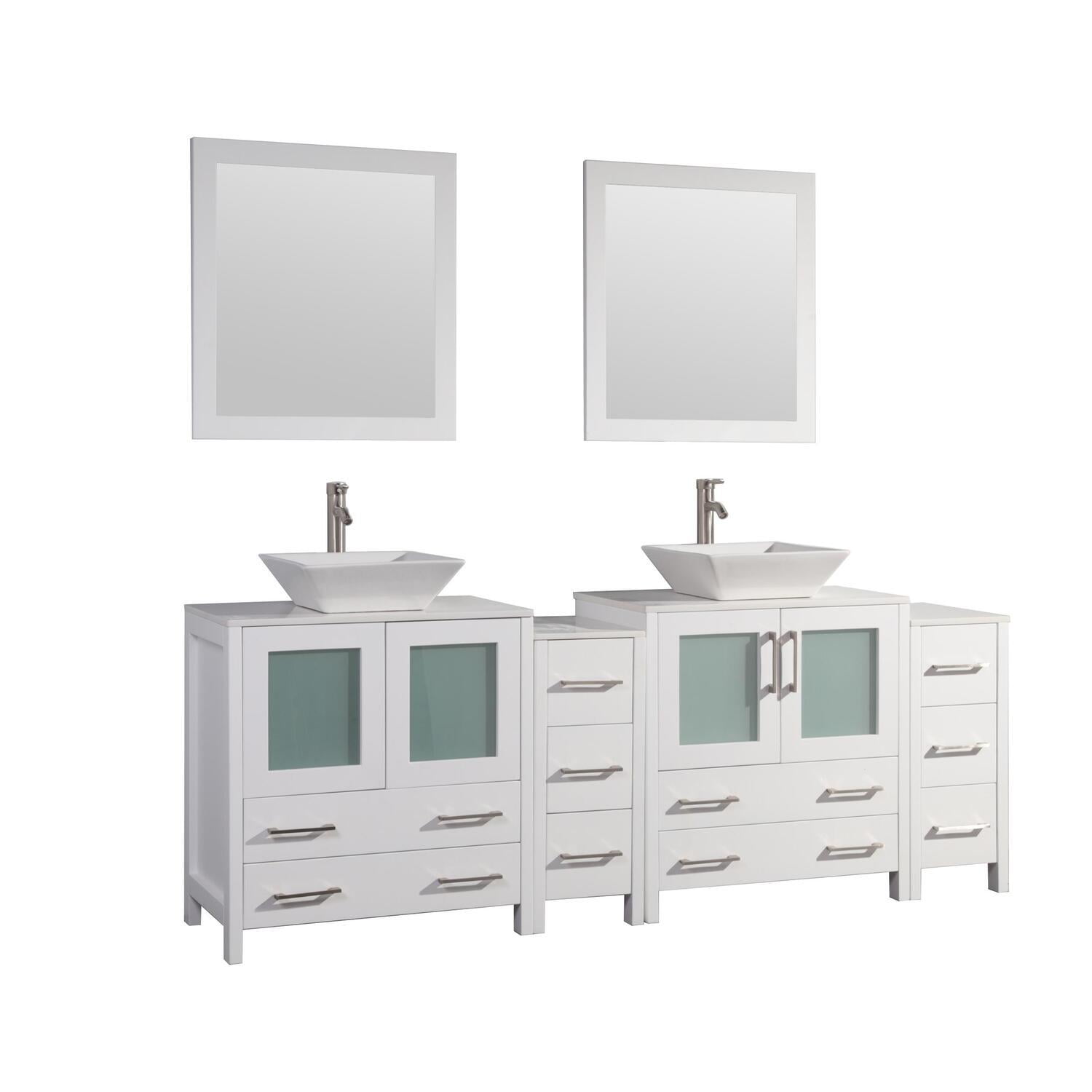 Vanity Art VA3130-84W 84 in. Double Sink Bathroom Vanity Set, White