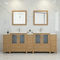 Vanity Art 96" Double Sink Freestanding Bathroom Vanity Set with Ceramic Top and Mirror