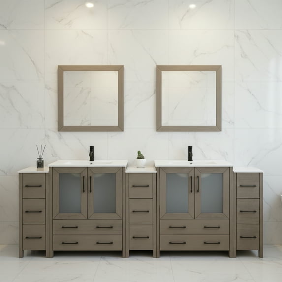 Vanity Art 96" Double Sink Freestanding Bathroom Vanity Set with Ceramic Top and Mirror