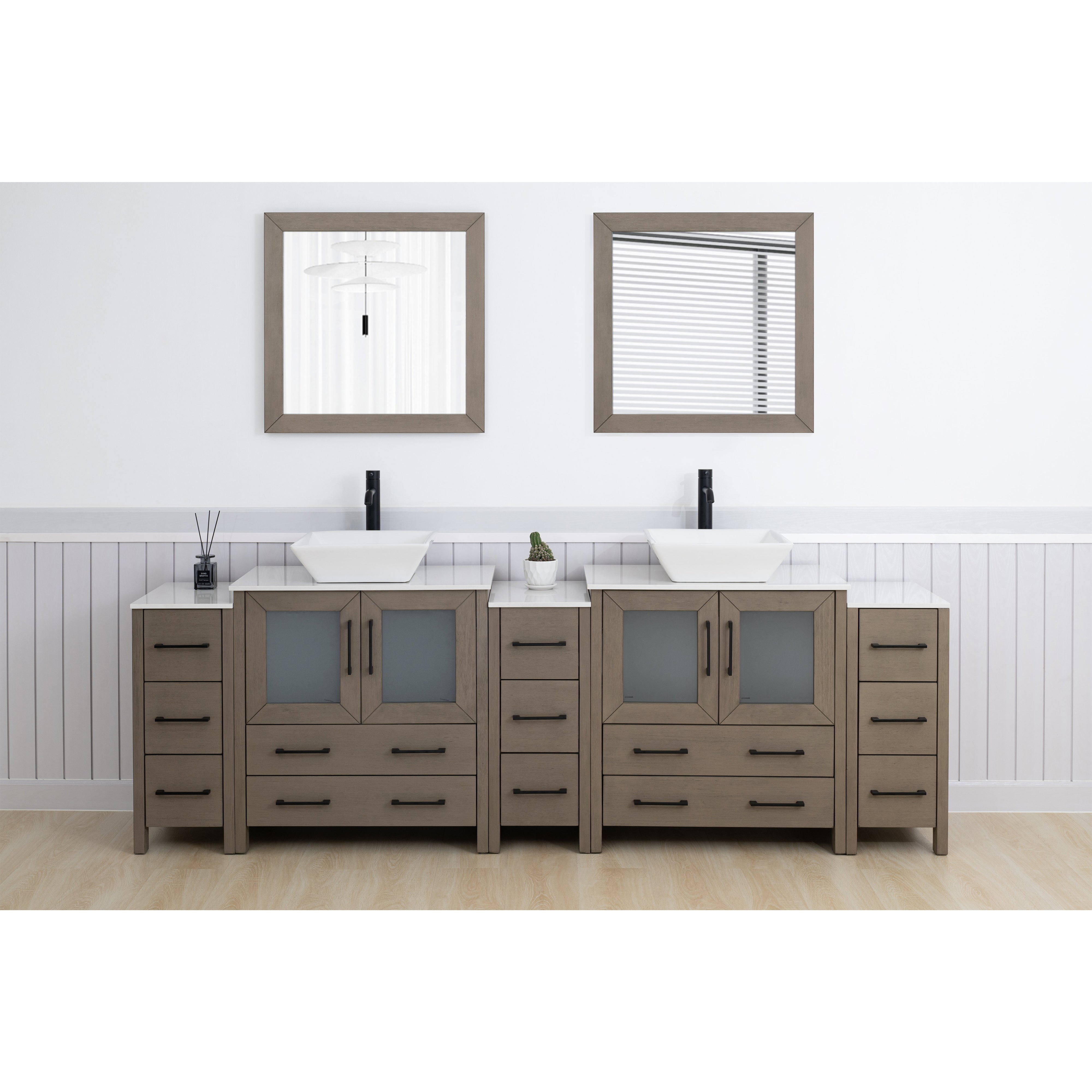 Driftwood Gray Solid Wood Double Sink Freestanding Vanity with Engineered Marble Top