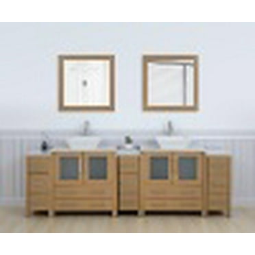 Vanity Art 96" Double Sink Freestanding Bathroom Vanity Set with Engineered Marble Top and Mirror