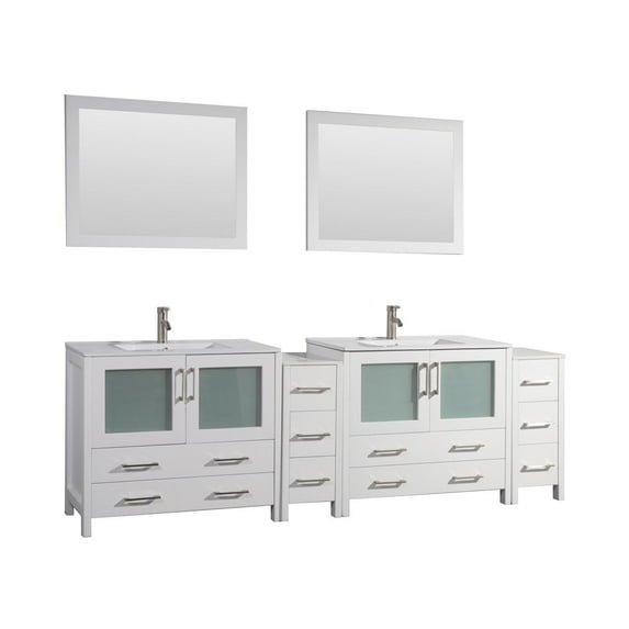 Vanity Art VA3036-96W 84 in. Double Sink Bathroom Vanity Set, White