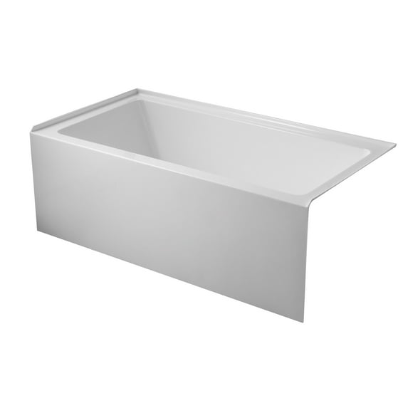 Vanity Art Acrylic Alcove Bathtub with 3 Side Tiling Flange, 60 x 30 inches Plain Bottom Surface 118-Degree Backrest Shower Tub, Reinforced Fiberglass Right Drain Soaking Tub