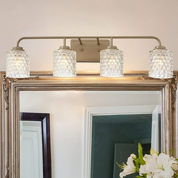 Vanity Art Elegant Cut Crystal Glass 4 Lights Bath Vanity Light for Over Mirror Hallway Living Room | Modern Wall Lighting with Clear Glass Shade Bathroom Light Fixtures W5004BD-C01