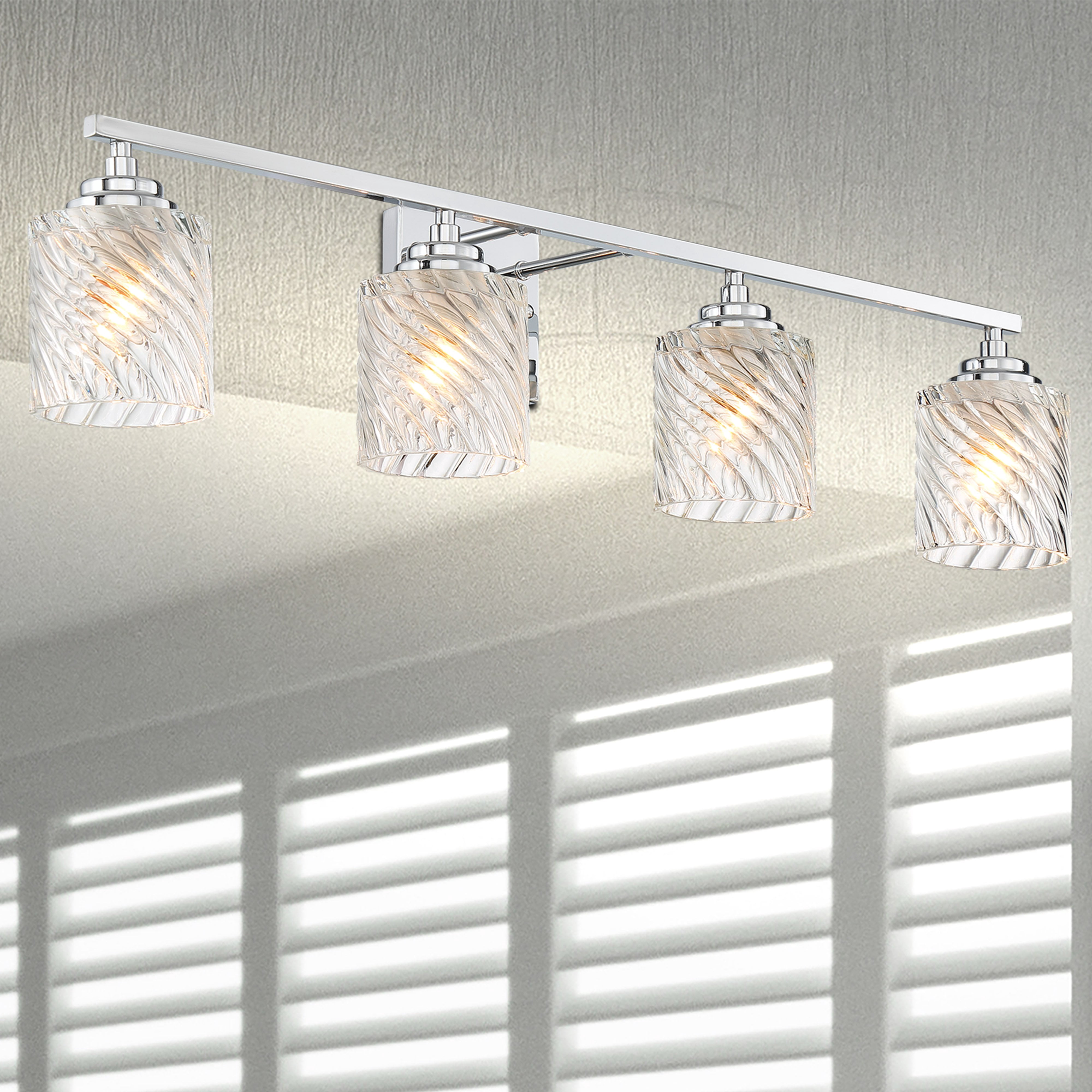 Vanity Art Elegant Cut Crystal Glass 4 Lights Dimmable Polished Chrome Vanity Light for Mirror Hallway Living Room | Modern Wall Lighting with Clear Glass Shade Bathroom Light Fixtures W3004CH-S01