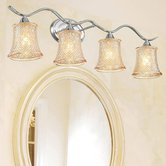 Vanity Art Elegant Cut Crystal Glass 4 Lights Dimmable Polished Chrome Vanity Light for Mirror Hallway Living Room | Modern Wall Lighting with Clear Glass Shade Bathroom Light Fixtures W2004CH-B02