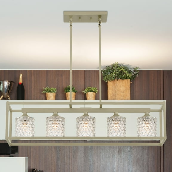 Vanity Art Elegant Cut Crystal Glass 5 Lights Linear Pendant Chandelier for Dining Room | Antique Silver Finish Hanging Light with Clear Glass Rectangular Farmhouse Light Fixture 10015AS-C01