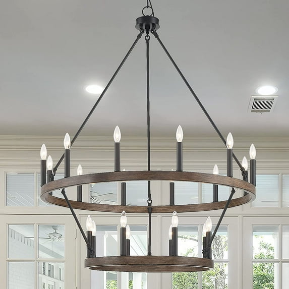 Vanity Art Farmhouse Vintage 20 Lights Wagon Wheel Chandelier Lighting Ceiling Light Fixtures for Living Room - 10588DW-BK