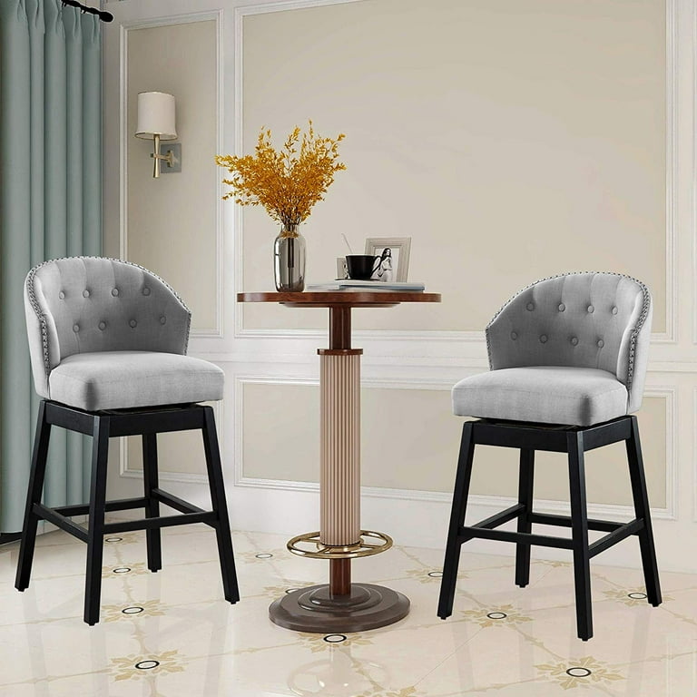 Vanity Art Kitchen Bar Stools Set of 2 Solid Wood Tufted Swivel