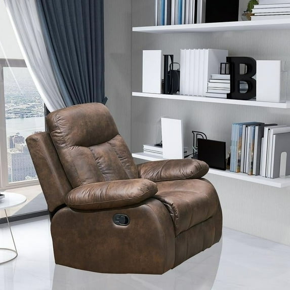Vanity Art Microfiber Single Recliner Chair Manual Reclining Club Chair Rocker Recliner Chair for Living Room, Brown