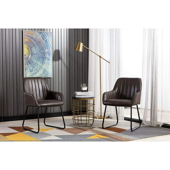 Vanity Art UC-15BLK 20.47 x 20 x 32.67 in. Mid Century Modern Counter Bar Chairs Synthetic Leather Upholstered Dining Chairs Arms Accent Chairs, Black - 2 Piece