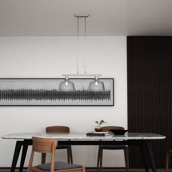 Vanity Art Modern 2-Lights Kitchen Island Pendant Lighting in Satin Nickel with Clear Glass Shade Farmhouse Hanging Lamp Linear Ceiling Light Fixture IL209-2SN-CL