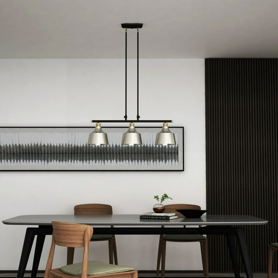 Vanity Art Modern 3-Lights Kitchen Island Bowl Pendant Lighting in Black W/Antique Brass with Grey Green Metal Shade Farmhouse Hanging Lamp Linear Ceiling Light Fixture IL208-3BK-AB-DG
