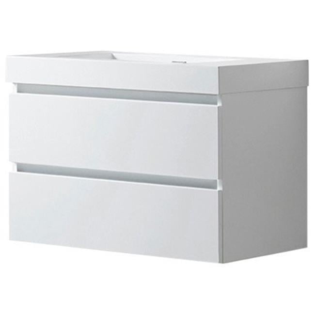 Glossy White Wall-Mount Single Sink Bathroom Vanity with Resin Top
