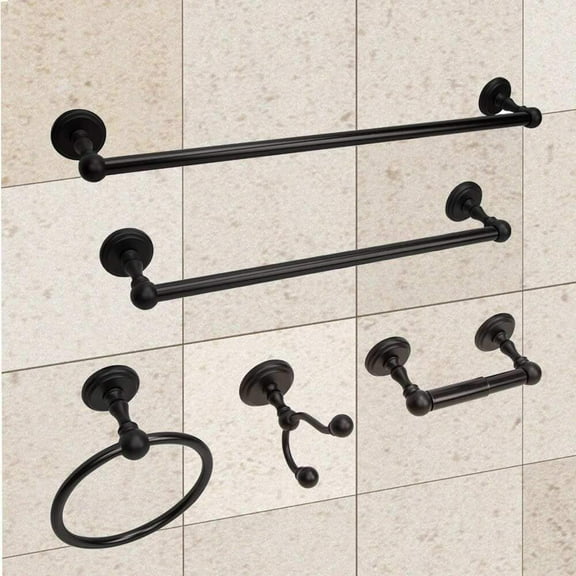 Vanity Art Oil Rubbed Bronze Black 5 Pieces Bathroom Hardware Set, Bath Accessory Kit, Include Towel Bar, Toilet Paper Holder, Robe Hook, and Towel Ring LF34-ORB
