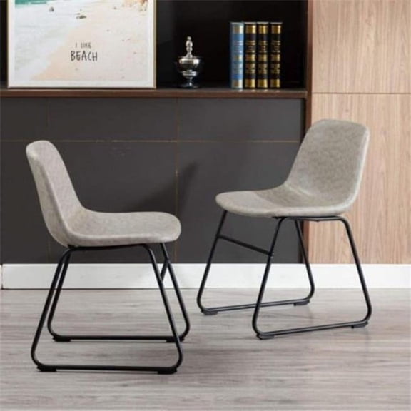 Vanity Art Set of 2 Pcs Synthetic Leather Upholstered Dining Chairs Armlesss with Metal Legs UC-13G
