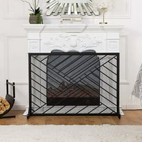 Vanity Art Single Panel Iron Fireplace Screen | Heavy-Duty and Heat-Resistant Indoor Single Panel Straight Line Pattern Iron Fireplace Screen with 29.33-inch Height, Black, MLT3033FP-BK