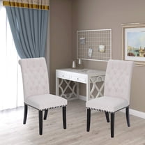 Vanity Art Tufted Upholstery Fabric Dining Chairs Solid Wood Accent Chair Amrless (Set of 2), Tan