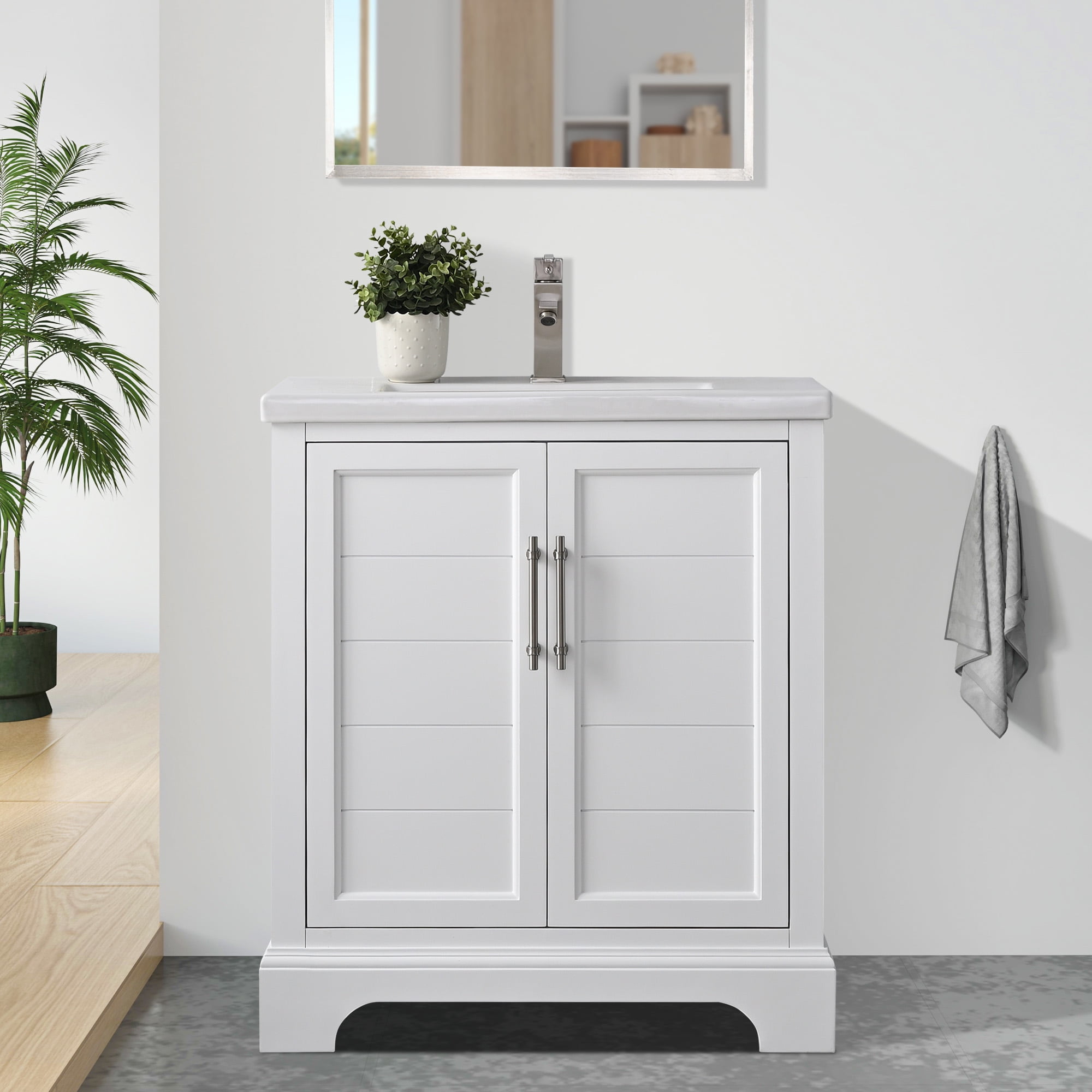 White MDF Single Sink Bathroom Vanity with Ceramic Top