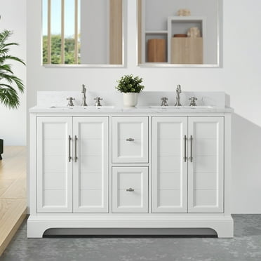 Vanity Art VA5054-W 54 x 22 x 34 in. Single Sink Bathroom Vanity with Quartz Top & Backsplash, White