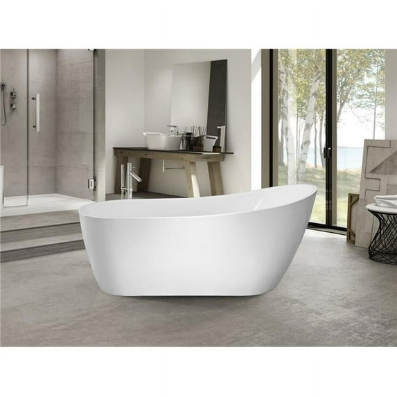 Vanity Art VA6904-S Freestanding White Acrylic Bathtub with Polished Chrome Slotted Overflow & Pop-Up Drain - 59 x 29 x 29 in.