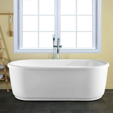 Vanity Art VA6909-S Freestanding White Acrylic Bathtub with Polished Chrome Round Overflow & Pop-Up Drain - 59 x 30 x 23 in.