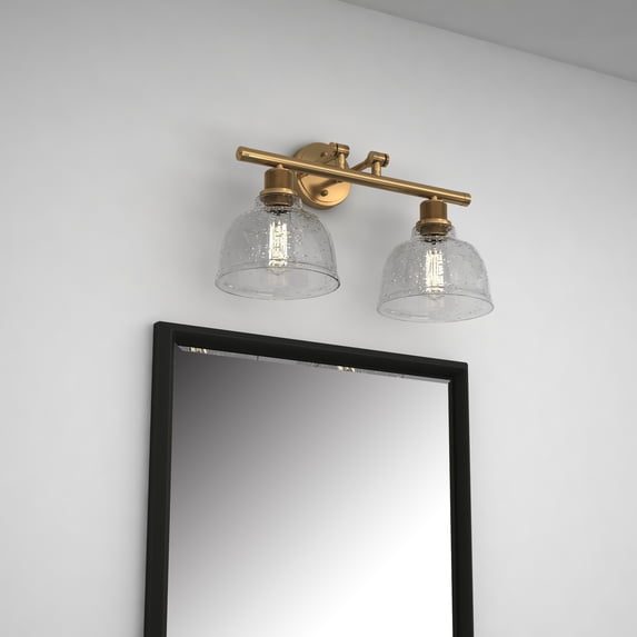 Vanity Art Wall Vanity Light Fixture 2-Lights Wall Sconce Lighting Stain Gold Modern Bathroom Lights with Clear Seedy Glass Vintage Porch Wall Lamp Bath Sconce for Mirror Living Room BA207-2SG3-SY