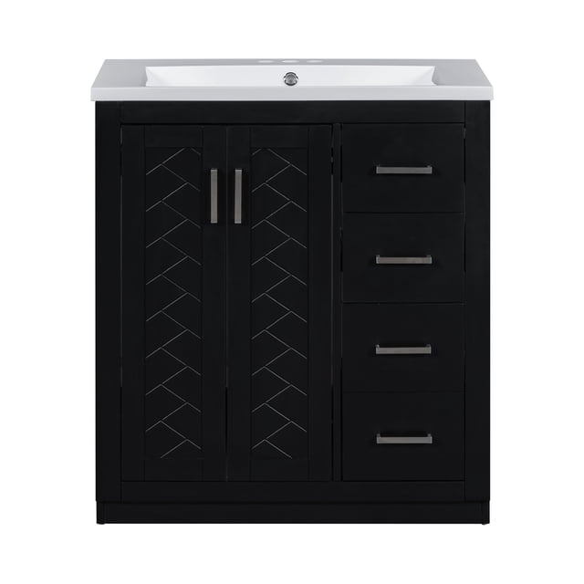 Vanity Bathroom Modern Bathroom Cabinet With 3 Drawers Top Sink Soft Closing Door 30'' Single ...