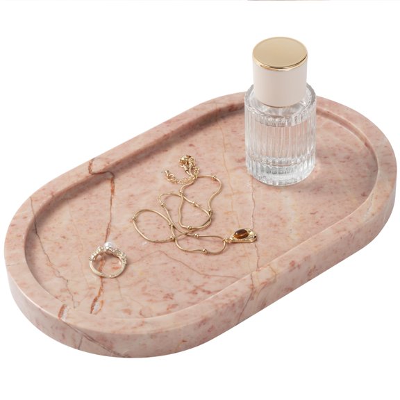 Vanity & Bathroom Organizer Tray Cream Rose - 1 Pack, 10x6 Inch Oval Marble