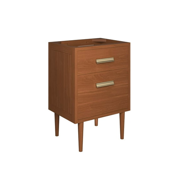 Vanity Cabinet (Sink not included), Natural, Teak Wood, Mid Century Hotel Bedroom Bathroom, Modern Contemporary HB36231