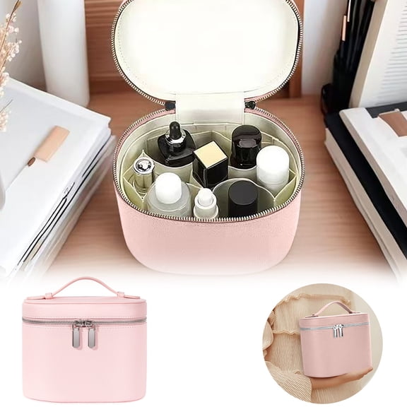 Vanity Case Makeup Bag with Removable Organizer Divider, Travel Toiletry Cosmetic Organizer for Women (Pink,20x15cm)