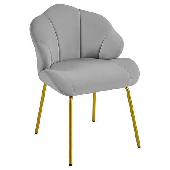 Vanity Chair, Accent Chair with Shell-Shaped Backrest, Modern Armchair with Metal Legs for Dressing Room/Bedroom/Living Room, Light Gray