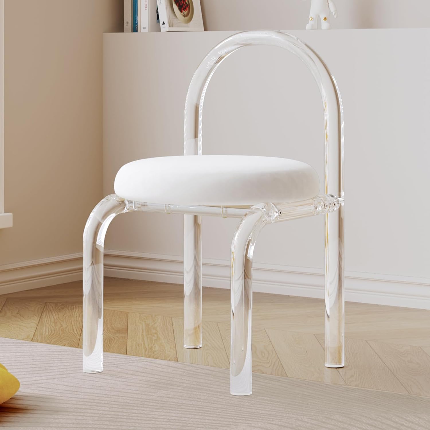 Vanity Chair with Acrylic Frame, Modern Makeup Chair, Acrylic Chair for ...