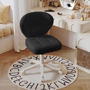 Vanity Chair with Back   Small Armless Office Chair with Wheels, Lumbar Support, PU Leather, Adjustable Height, 360  Swivel for Home, Bedroom, Office Black