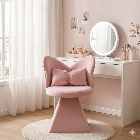 Vanity Chair with Butterfly Back,Swivel Accent Chair Dining Chairs,Makeup Stool for Bedroom Dressing Table,Suitable for Living Room,Dining Room,Study,Recreational Areas (PINK)