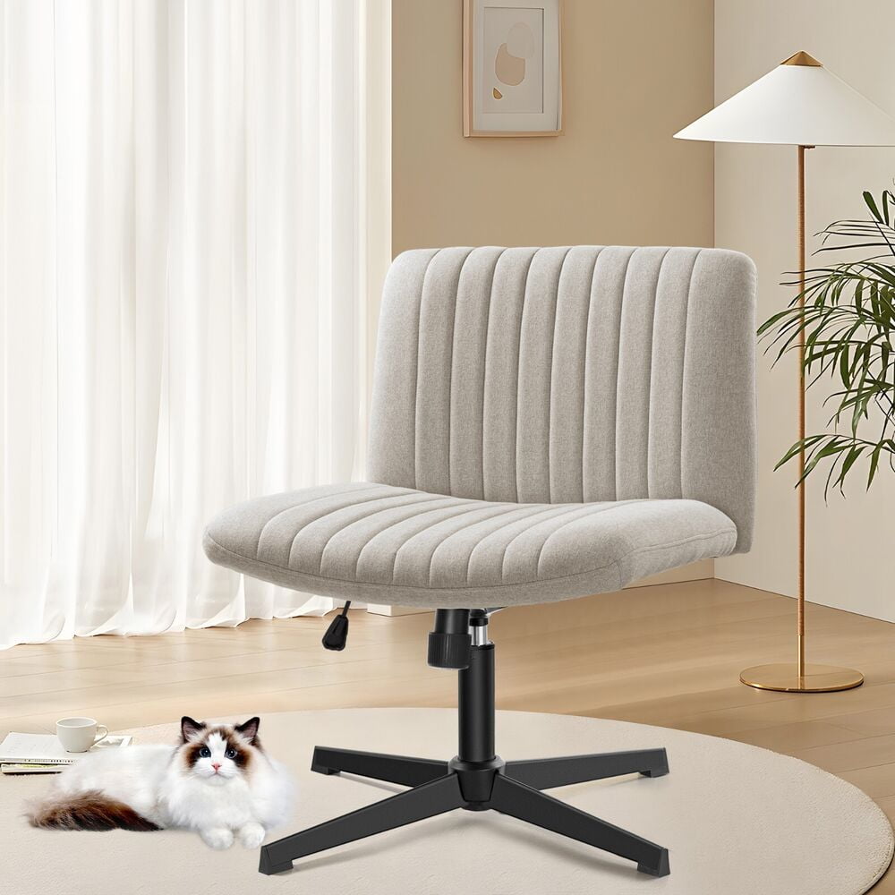 Vanity Chair Ergonomic Wide Seat Swivel Desk Chair, Cross Legged for