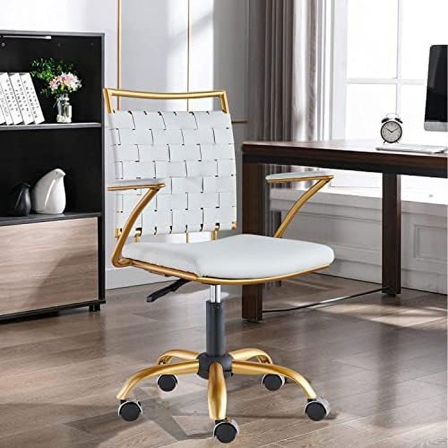 Vanity Chair Gold and White Chair Mid Back JOMA Swivel Computer Desk